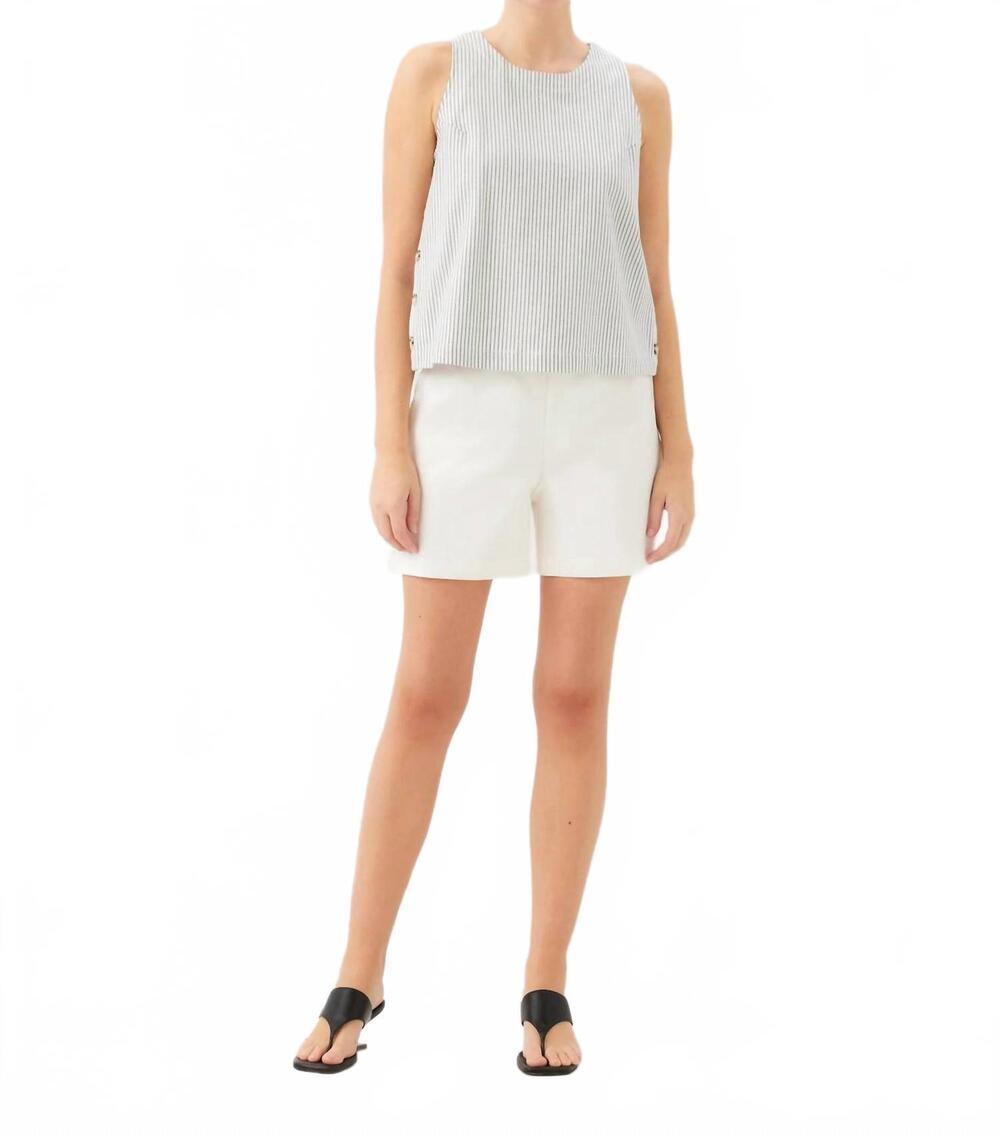 NEW FIFTEEN TWENTY women's clarice side button top in cream with navy